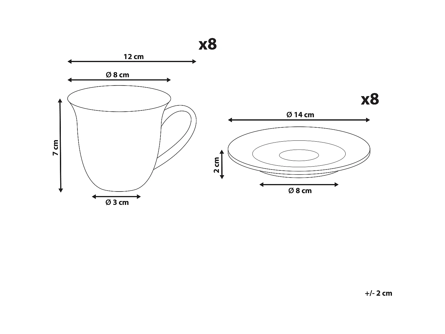 Lot de 8 tasses avec soucoupes ELDERBERRY Porcelaine Blanc