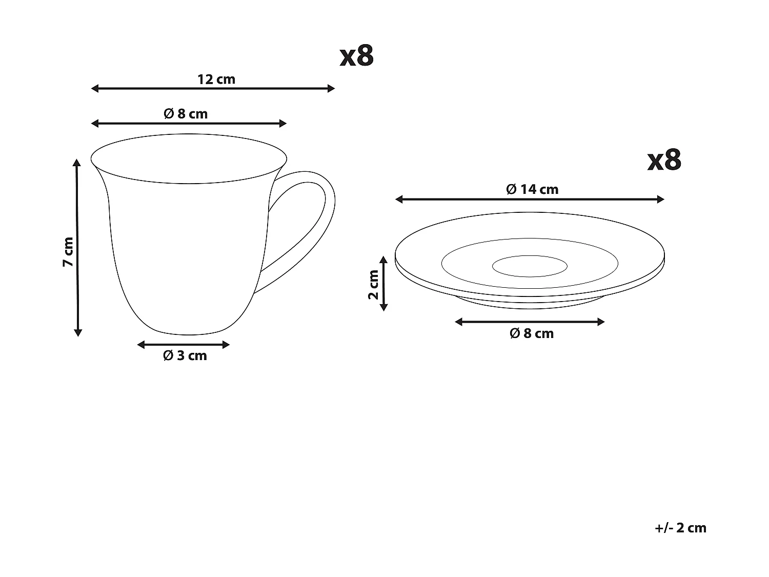 Lot de 8 tasses avec soucoupes ELDERBERRY Porcelaine Blanc
