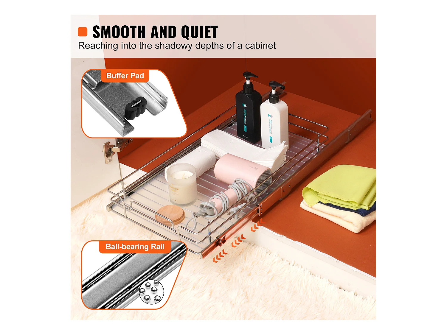 Rangement sous Évier SucceBuy, Panier de Tiroir en Fil Métallique sous l'Évier, 279 x 533mm