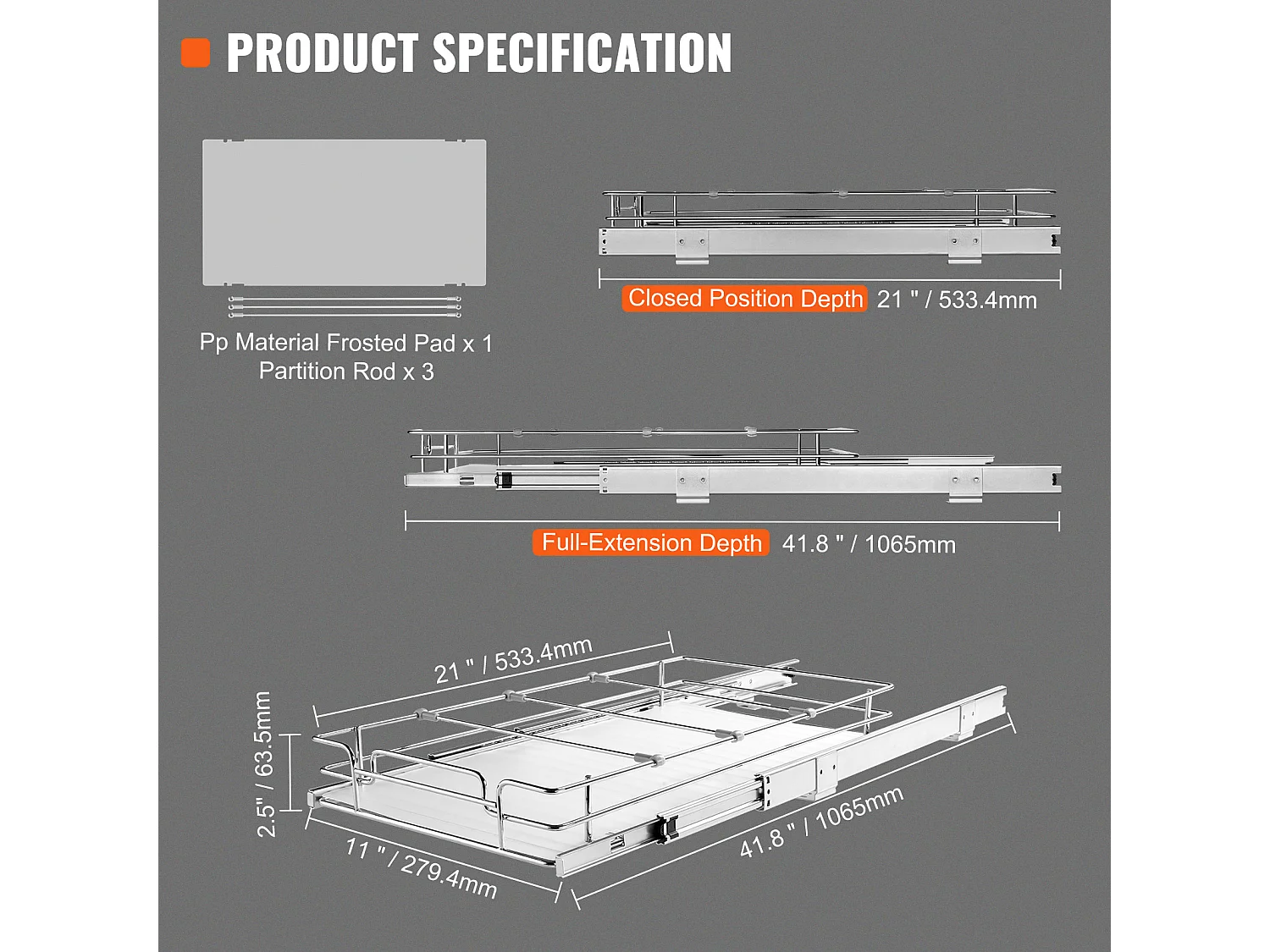 Rangement sous Évier SucceBuy, Panier de Tiroir en Fil Métallique sous l'Évier, 279 x 533mm