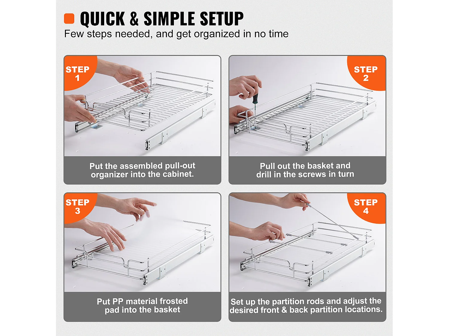 Rangement sous Évier SucceBuy, Panier de Tiroir en Fil Métallique sous l'Évier, 279 x 533mm