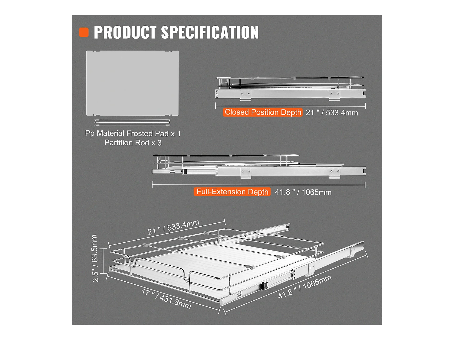 Rangement sous Évier SucceBuy, Panier de Tiroir en Fil Métallique sous l'Évier, 431 x 533 mm