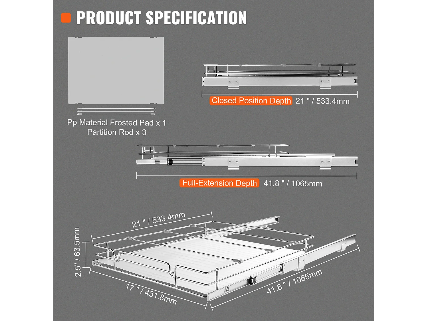 Rangement sous Évier SucceBuy, Panier de Tiroir en Fil Métallique sous l'Évier, 431 x 533 mm