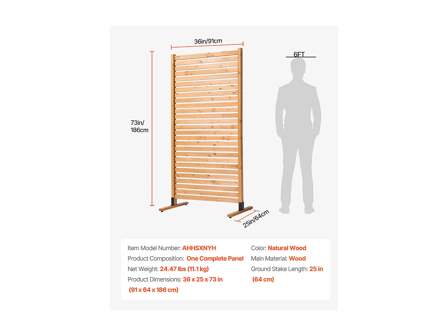 Ecrãs de Privacidade SucceBuy Tela de Privacidade Exterior em Madeira Independente, 91.44 x 185.42 cm