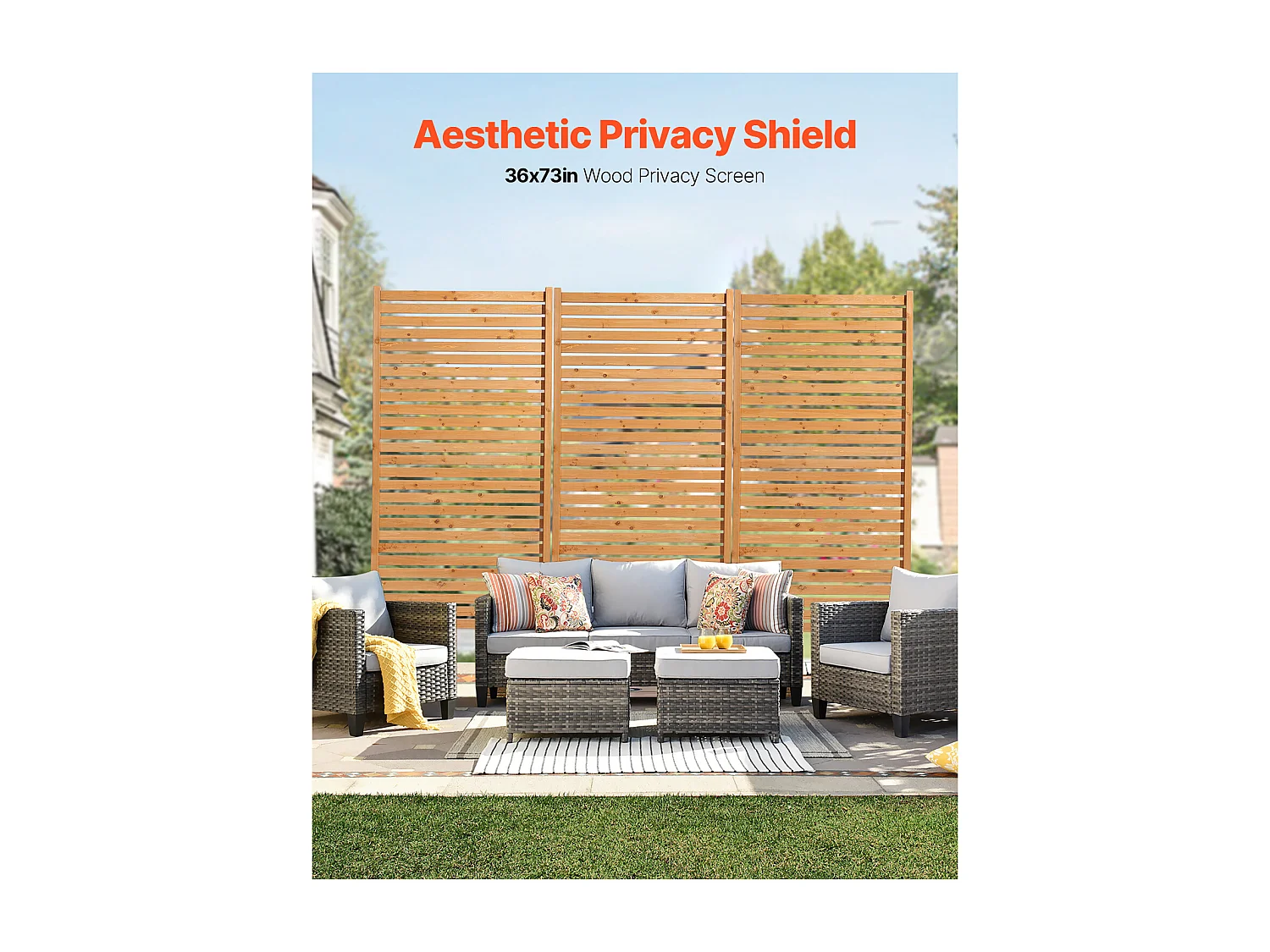 Ecrãs de Privacidade SucceBuy Tela de Privacidade Exterior em Madeira Independente, 91.44 x 185.42 cm