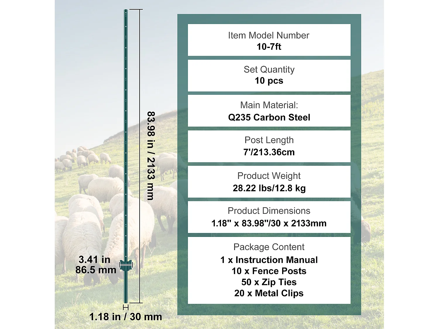 Cloture en Metal Piquets SucceBuy Lot de 10 Poteaux de Clôture en T Verts de 213.36 cm