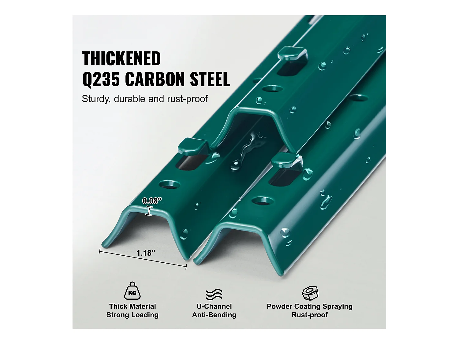 Cloture en Metal Piquets SucceBuy Lot de 10 Poteaux de Clôture en T Verts de 213.36 cm