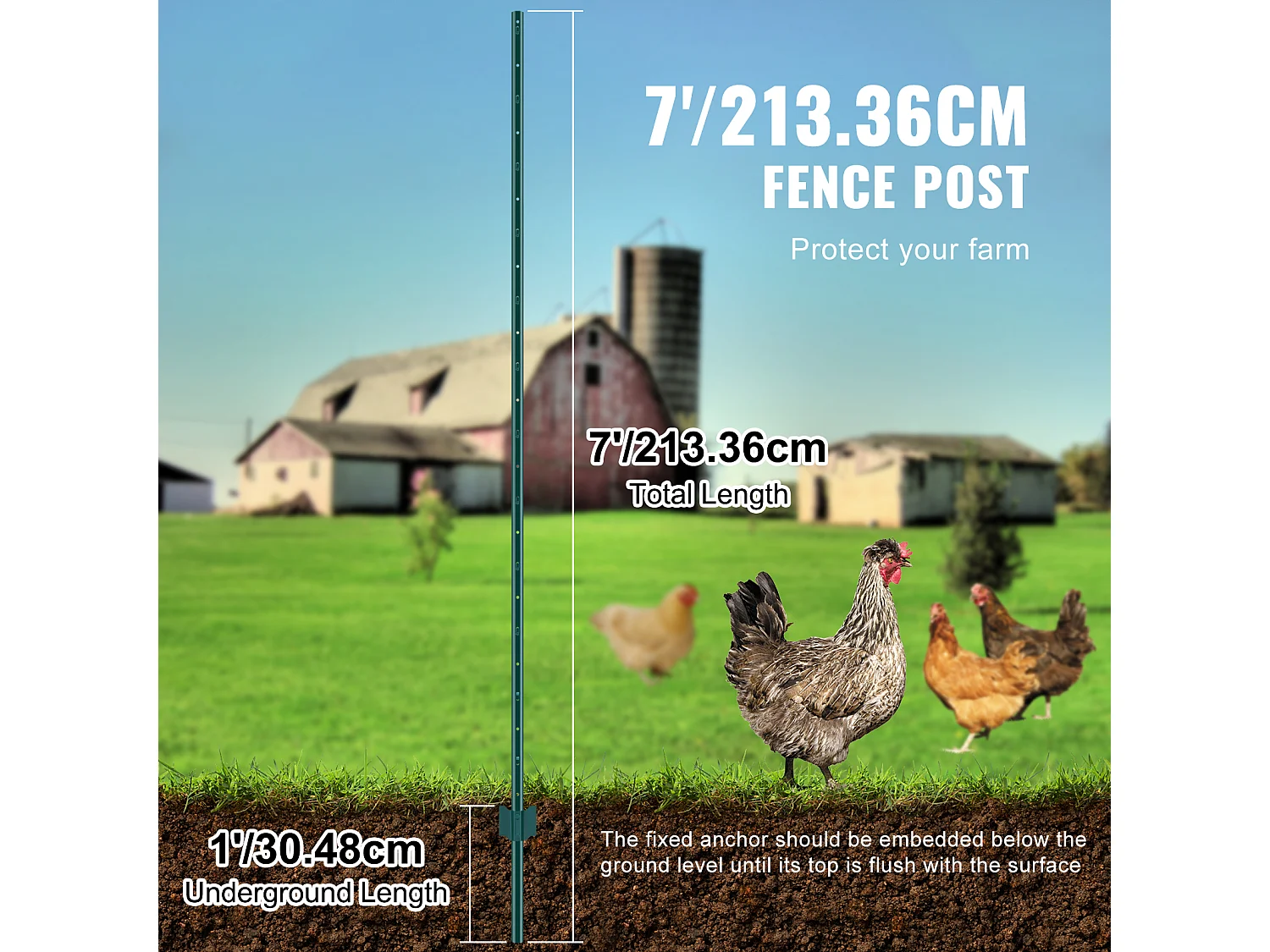 Cloture en Metal Piquets SucceBuy Lot de 10 Poteaux de Clôture en T Verts de 213.36 cm