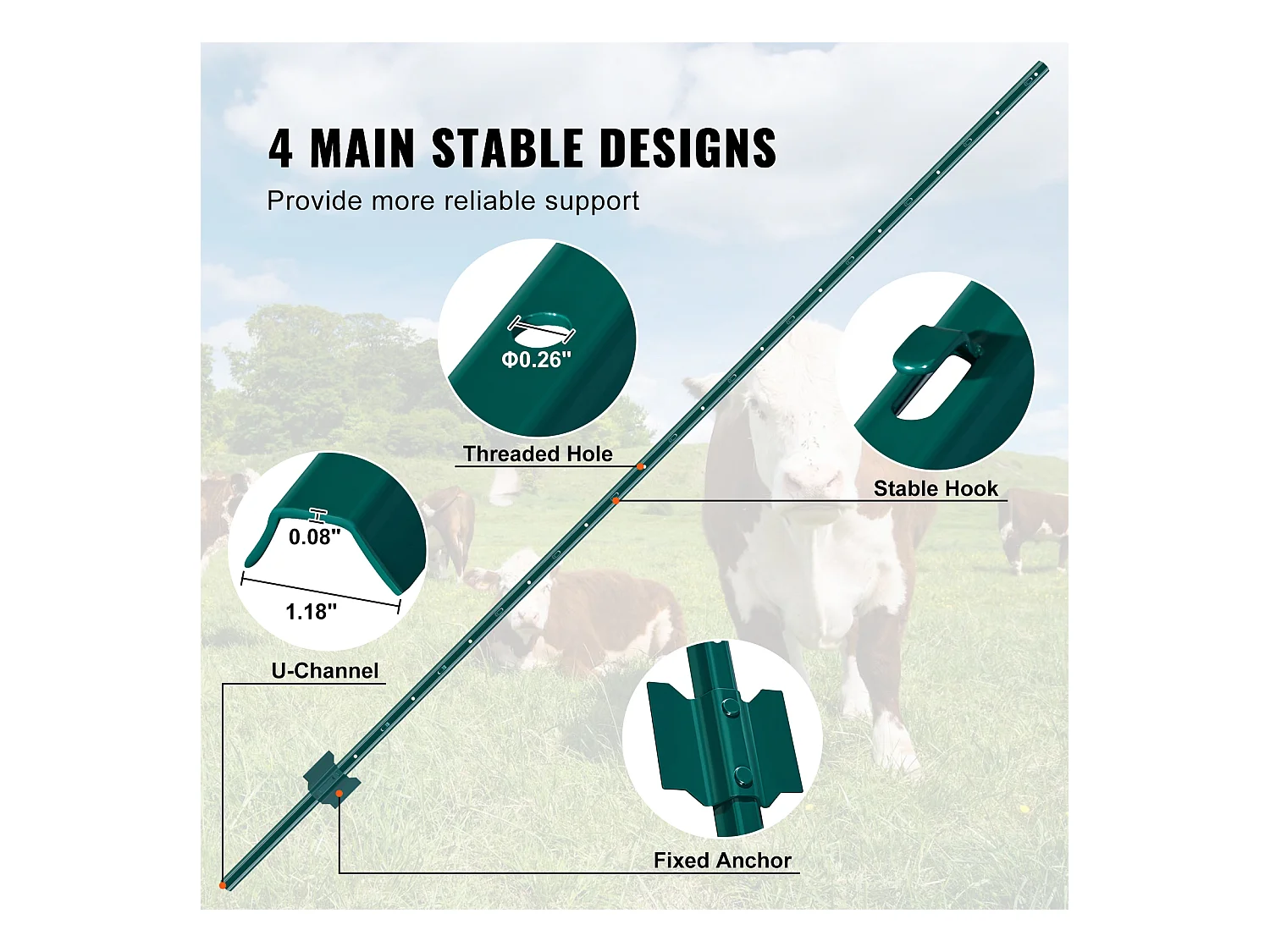 Cloture en Metal Piquets SucceBuy Lot de 10 Poteaux de Clôture en T Verts de 213.36 cm