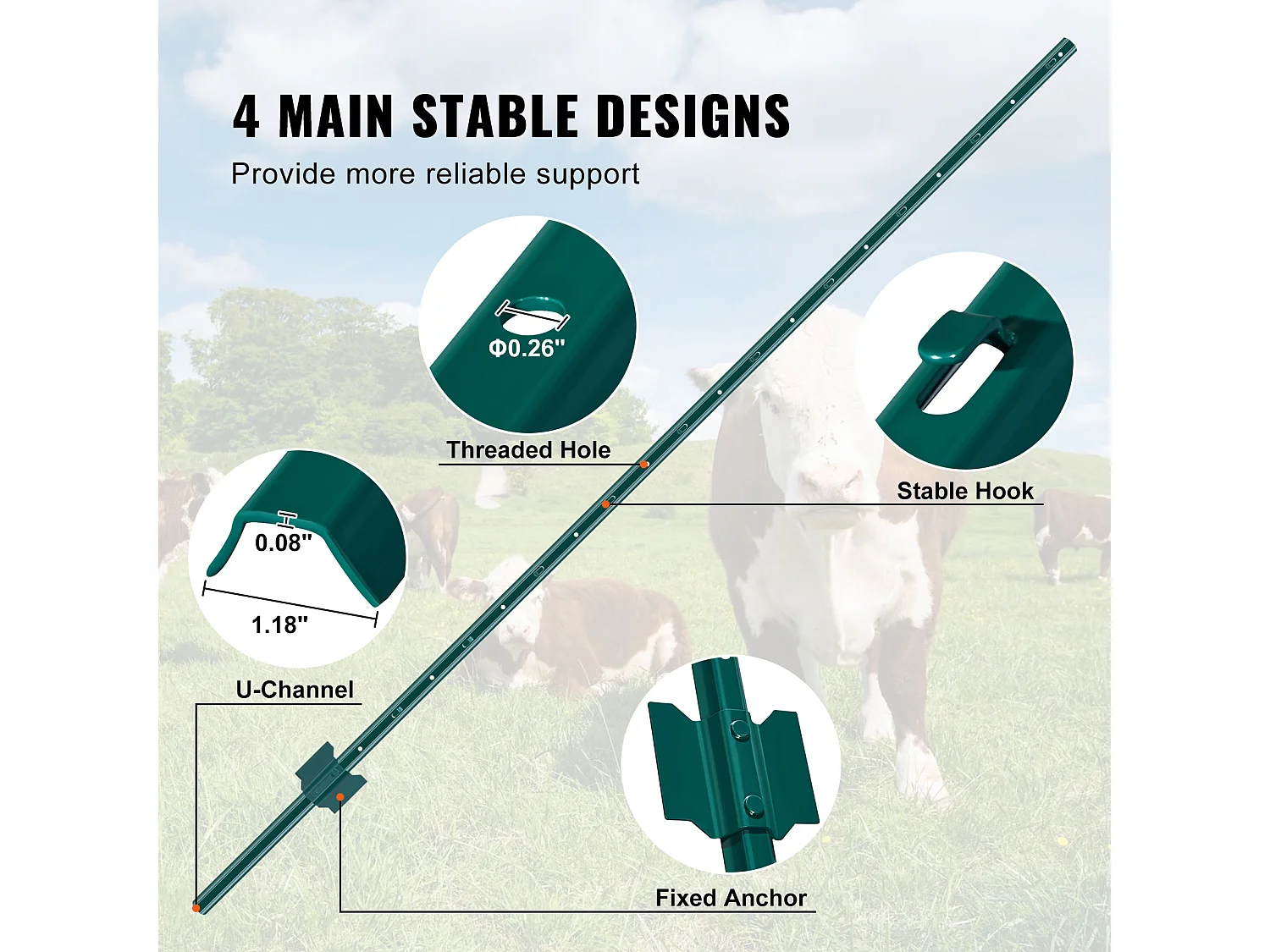 Metalen Paaltjeshek SucceBuy Verpakking van 6 Groene T-palen van 1,8 m - Zwaar voor Buitenomheiningen. Deze Palen Zijn Gemaakt van 2 mm Dik Q235 Koolstofstaal