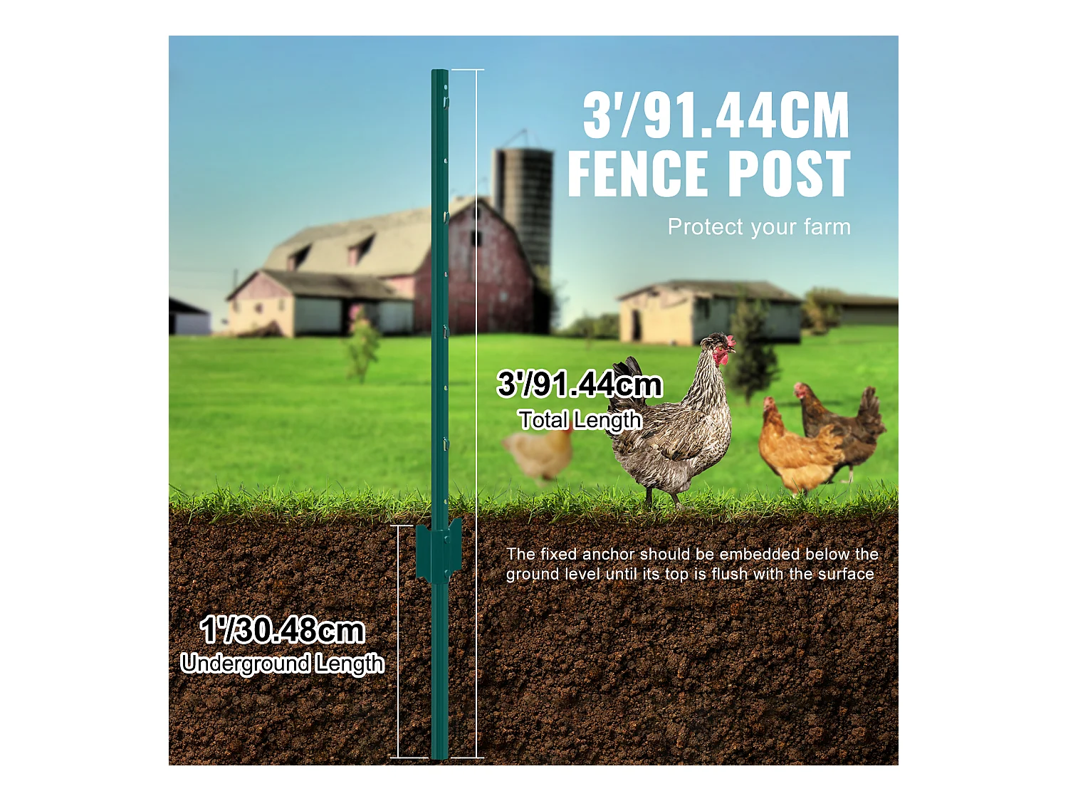 Cloture en Metal Piquets SucceBuy Lot de 10 Poteaux de Clôture en Métal Robuste de 91.44 cm, Vert