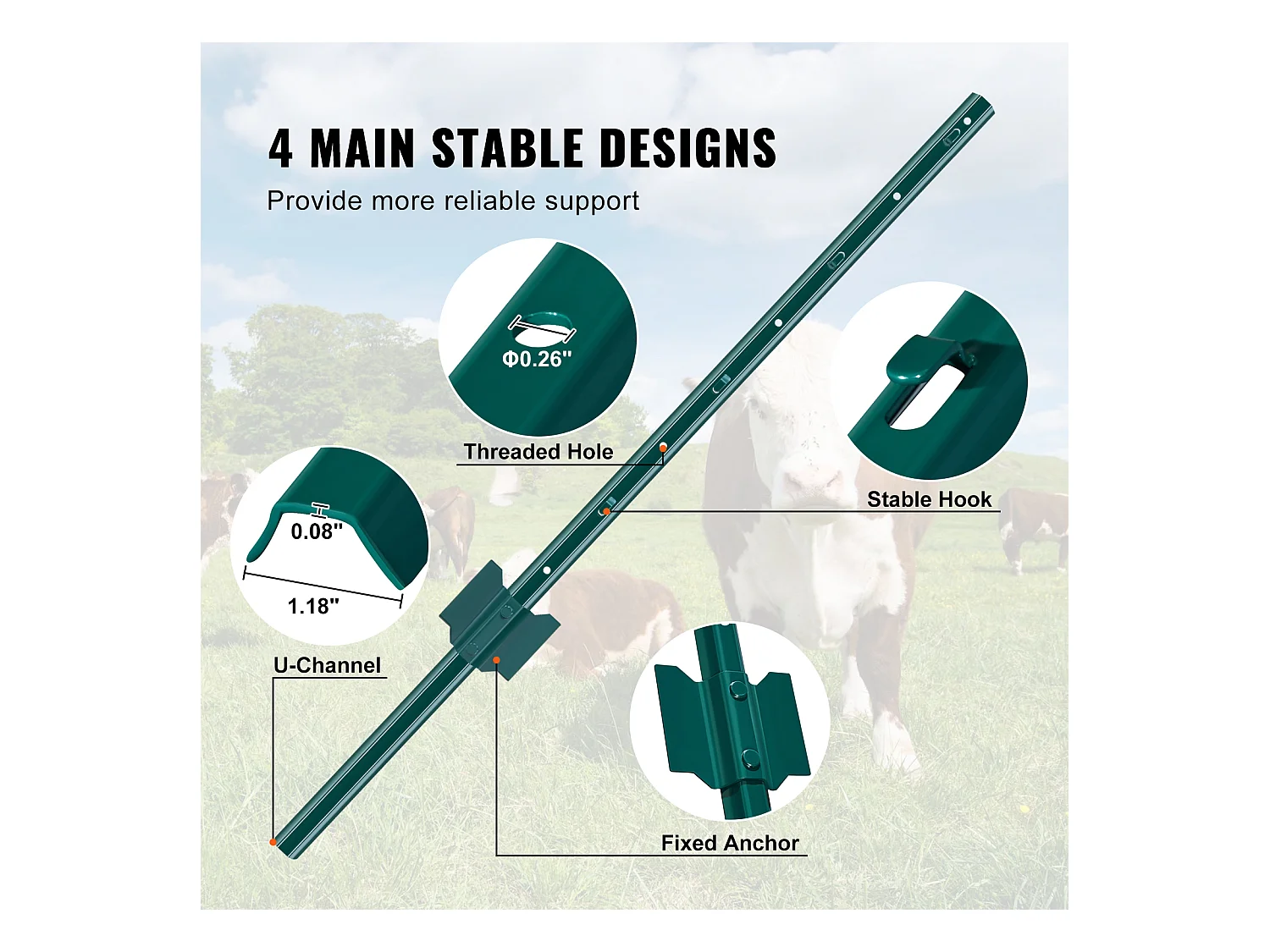 Cloture en Metal Piquets SucceBuy Lot de 10 Poteaux de Clôture en Métal Robuste de 91.44 cm, Vert