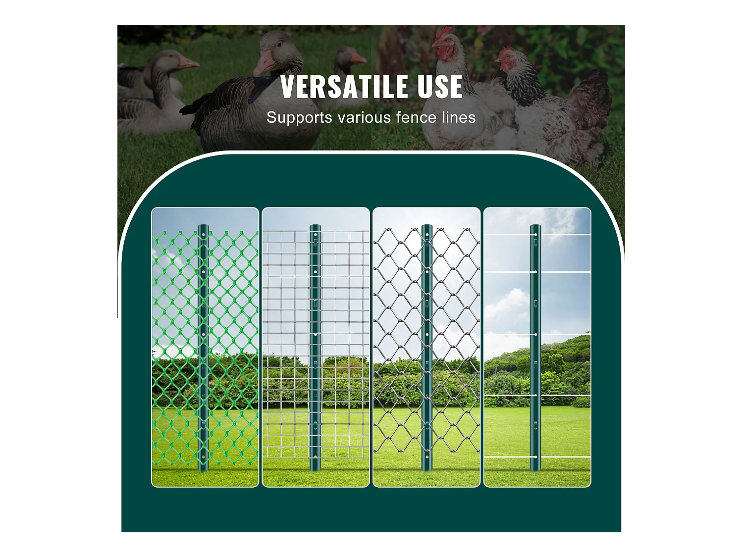 Cloture en Metal Piquets SucceBuy Lot de 10 Poteaux de Clôture en Métal Robuste de 91.44 cm, Vert