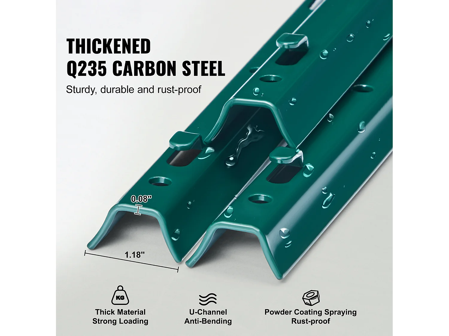 Metalen Paaltjeshek SucceBuy 91,5 cm Hekpalen, 10 Stuks, Zware Metalen T-palen voor Tuinen, Erven, Boerderijen, Groen, Acier au Carbone Q235