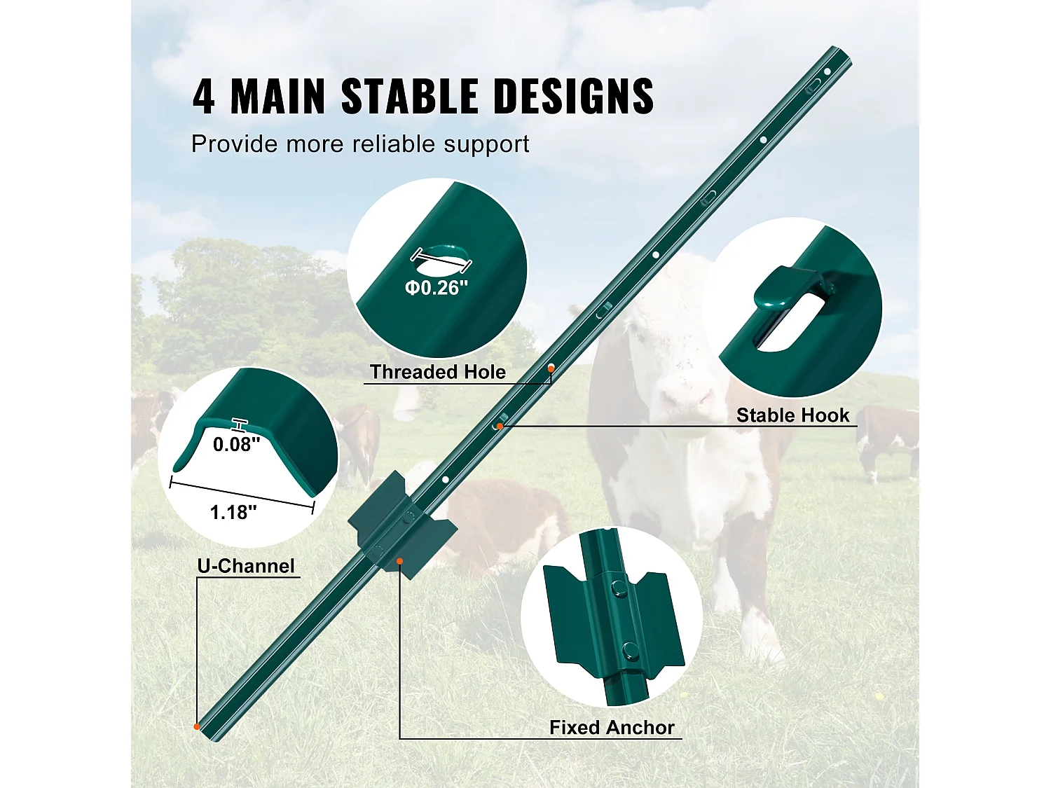 Metalen Paaltjeshek SucceBuy 91,5 cm Hekpalen, 10 Stuks, Zware Metalen T-palen voor Tuinen, Erven, Boerderijen, Groen, Acier au Carbone Q235
