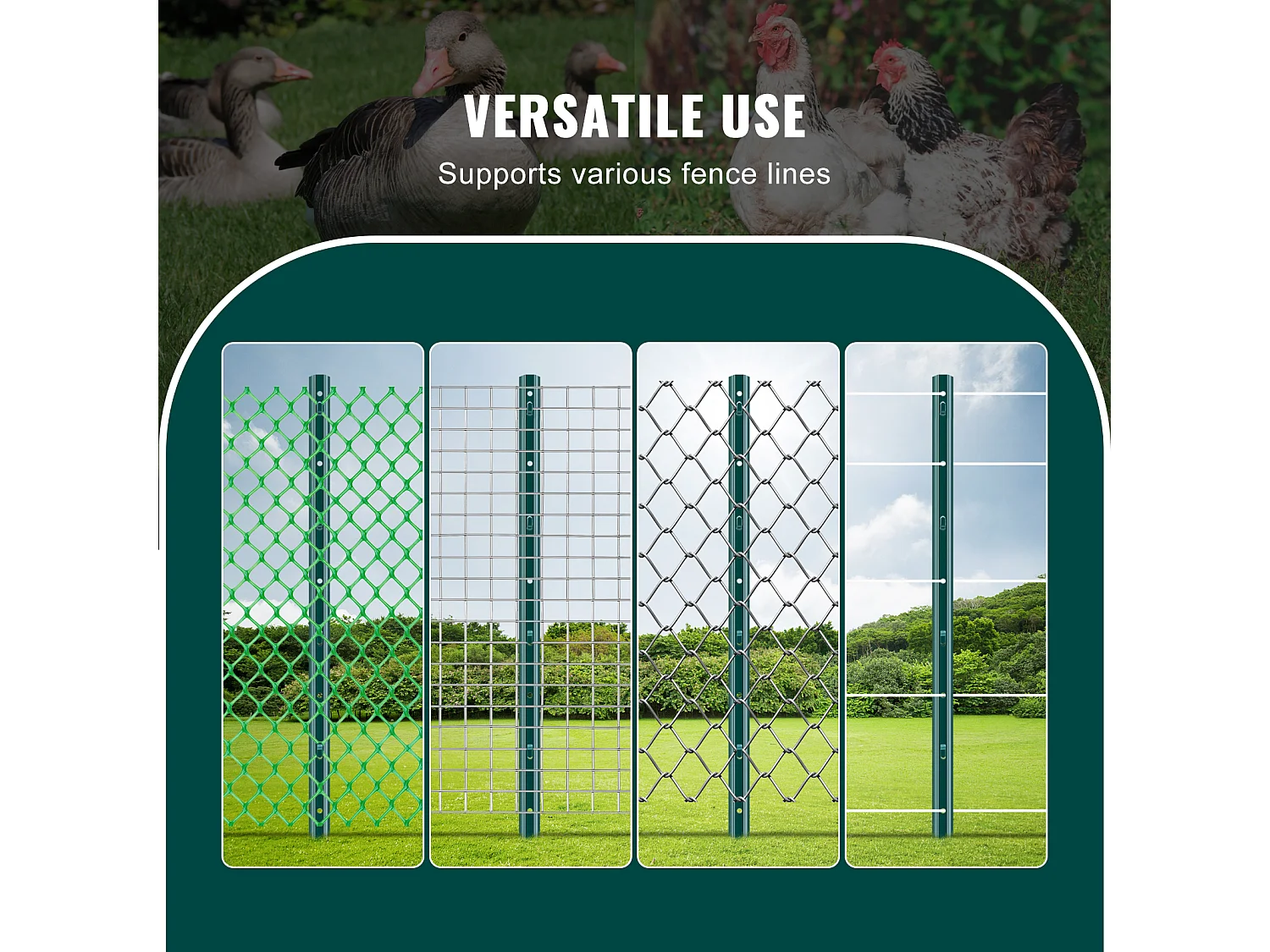 Metalen Paaltjeshek SucceBuy 91,5 cm Hekpalen, 10 Stuks, Zware Metalen T-palen voor Tuinen, Erven, Boerderijen, Groen, Acier au Carbone Q235