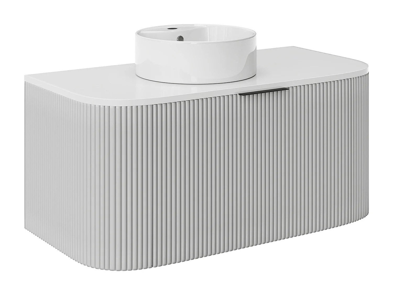 Mobile per bagno sospeso con scanalature e lavabo da appoggio 100 cm Bianco opaco - LOMERI