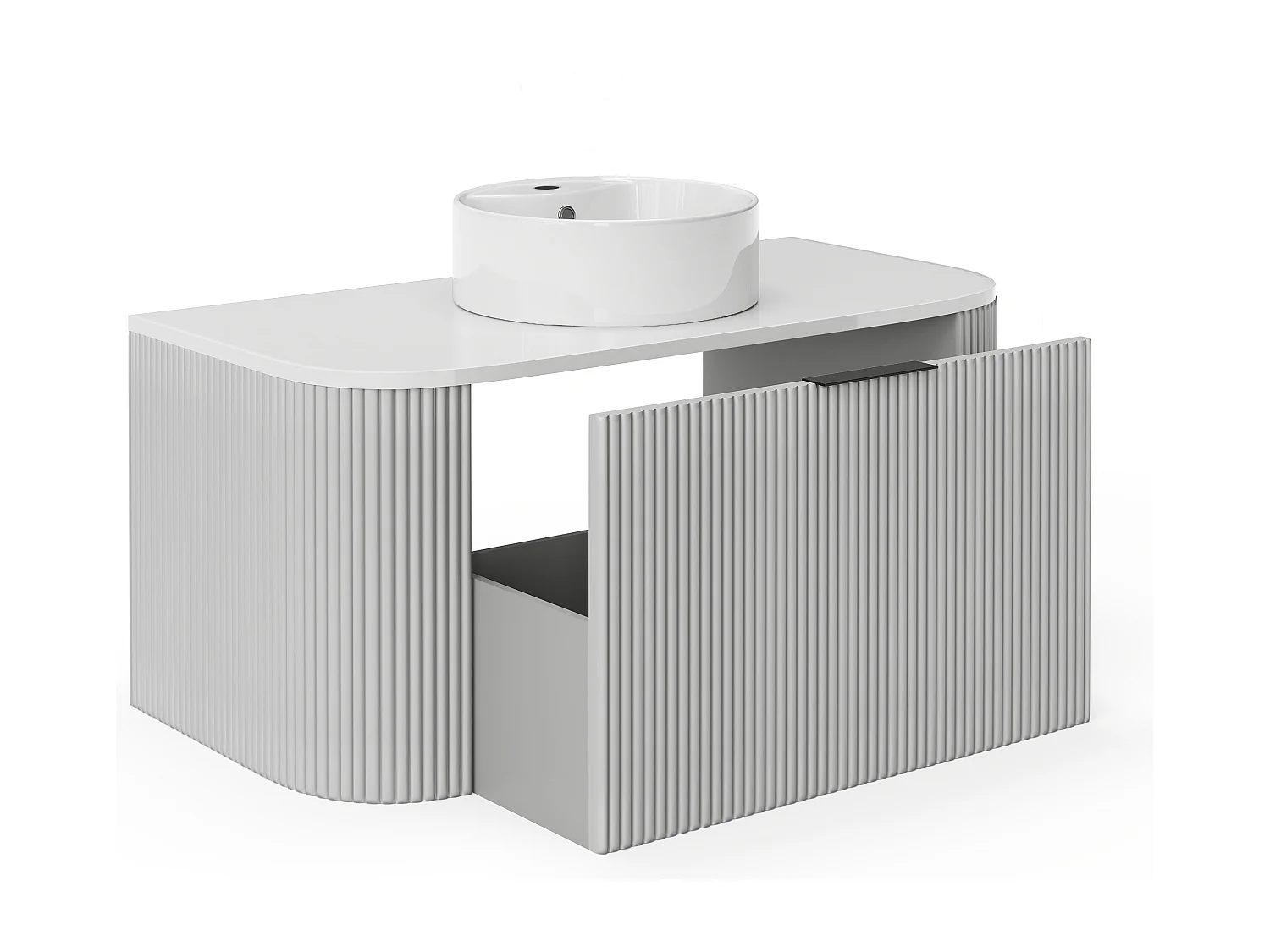 Mobile per bagno sospeso con scanalature e lavabo da appoggio 100 cm Bianco opaco - LOMERI