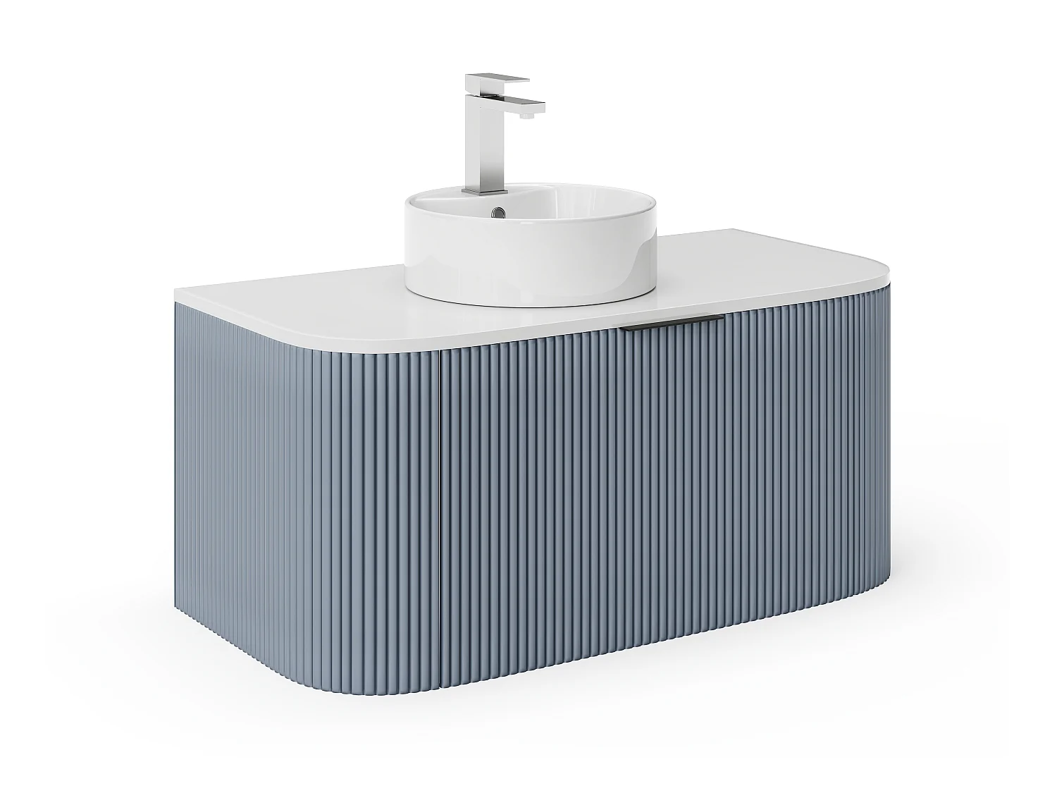 Hengende stripete baderomsmøbel med servant på toppen - Matt blå - 100 cm - LOMERI