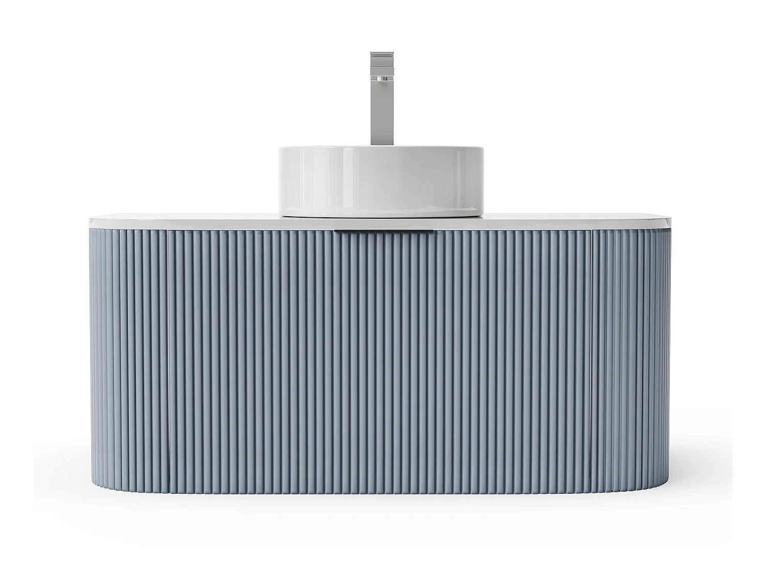 Hengende stripete baderomsmøbel med servant på toppen - Matt blå - 100 cm - LOMERI