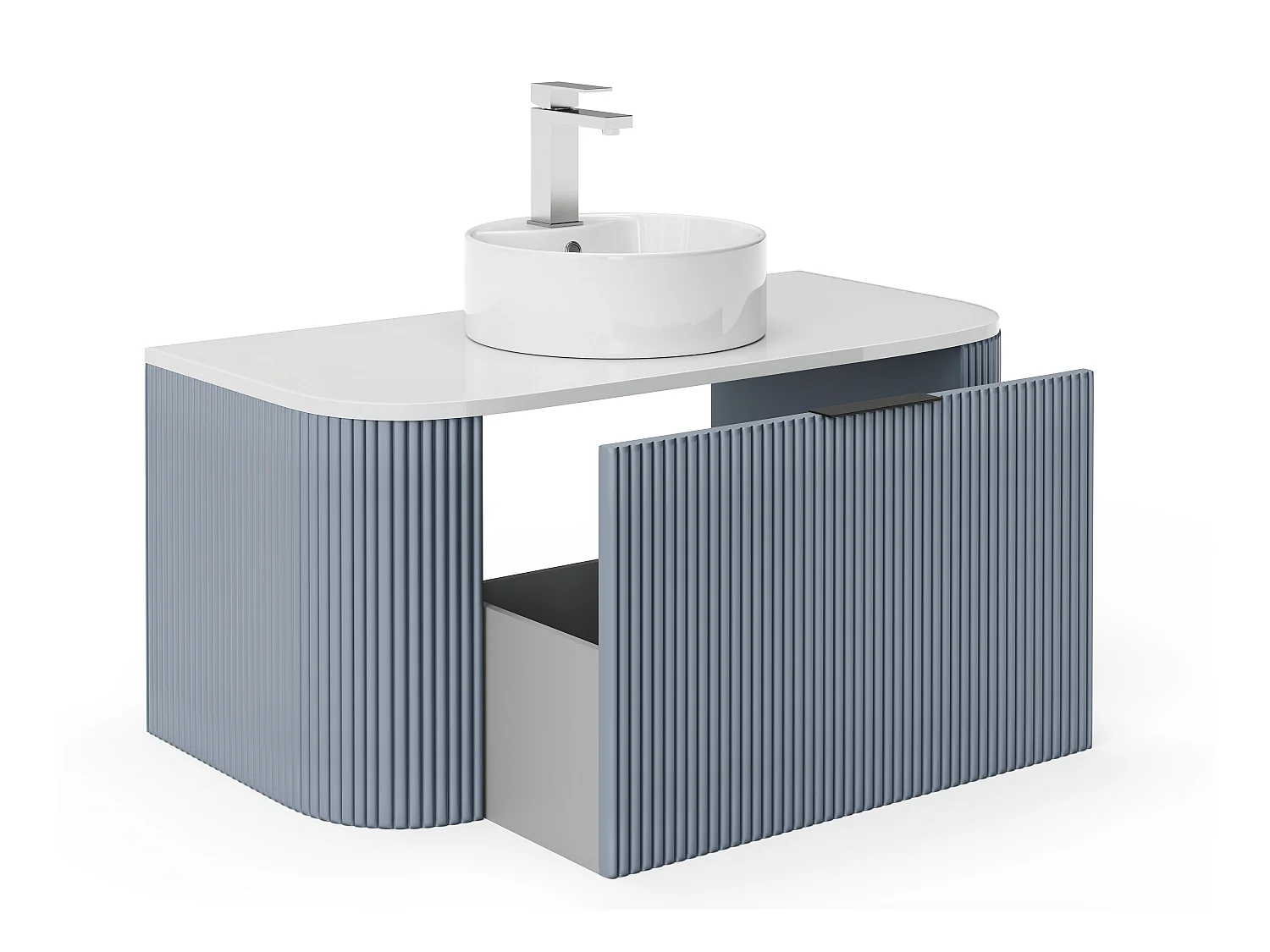 Hengende stripete baderomsmøbel med servant på toppen - Matt blå - 100 cm - LOMERI