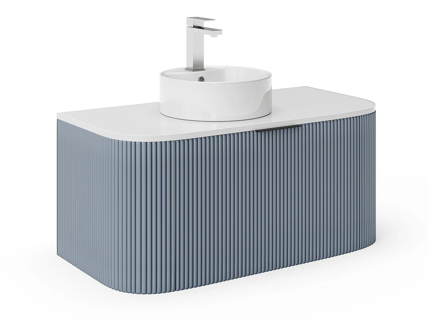 Mueble de baño flotante con lavabo encastrado - Azul mate - 100 cm - LOMERI