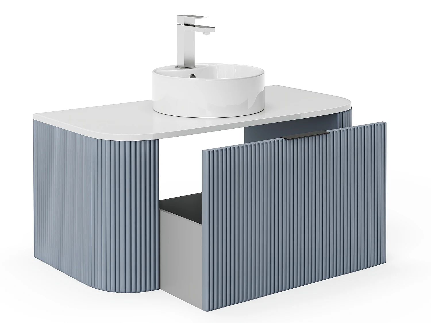 Mueble de baño flotante con lavabo encastrado - Azul mate - 100 cm - LOMERI