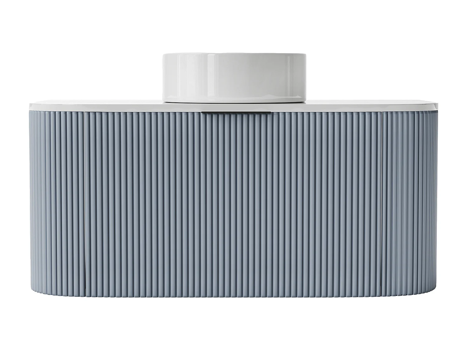 Meuble de salle de bain suspendu strié avec vasque à poser - Bleu mat - 100 cm - LOMERI