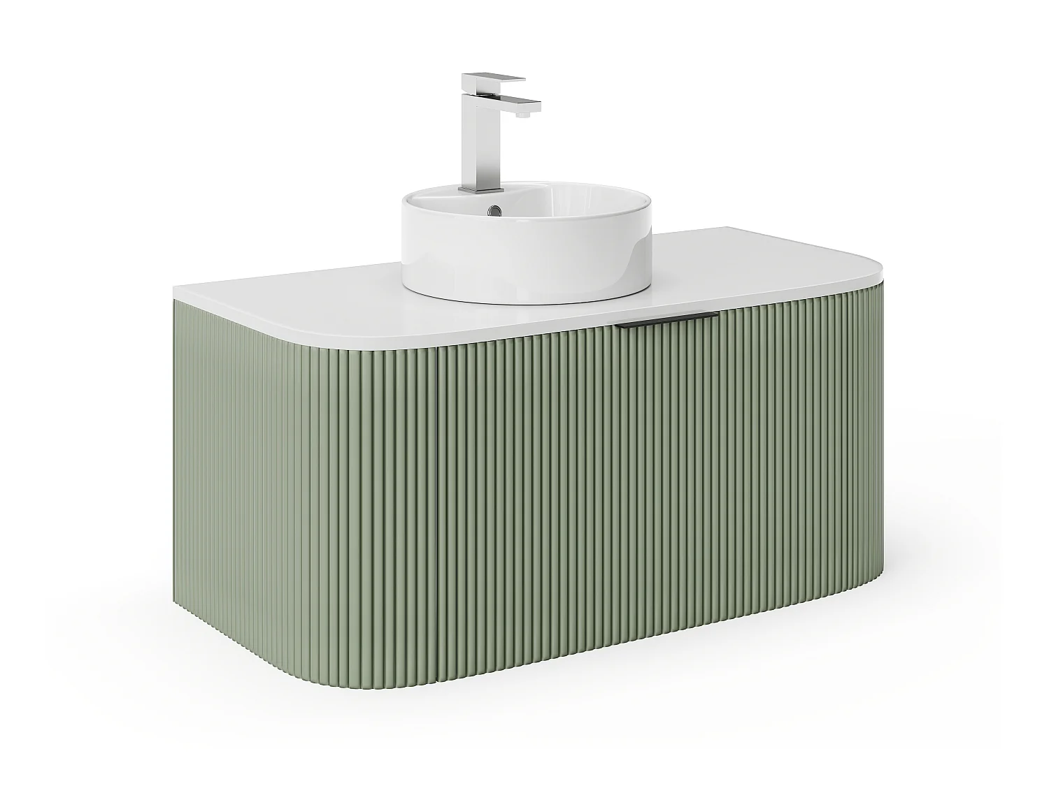 Hengende baderumsmøbel med riflet overflate med servant - mattgrønn - 100 cm - LOMERI