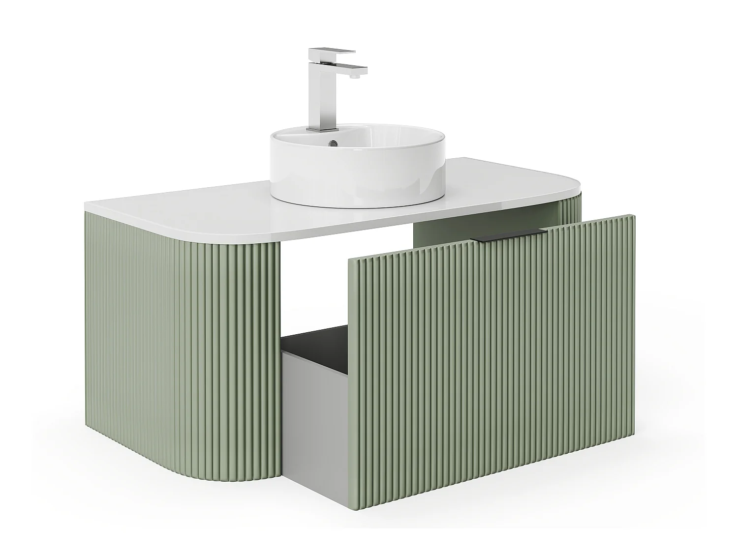 Hengende baderumsmøbel med riflet overflate med servant - mattgrønn - 100 cm - LOMERI