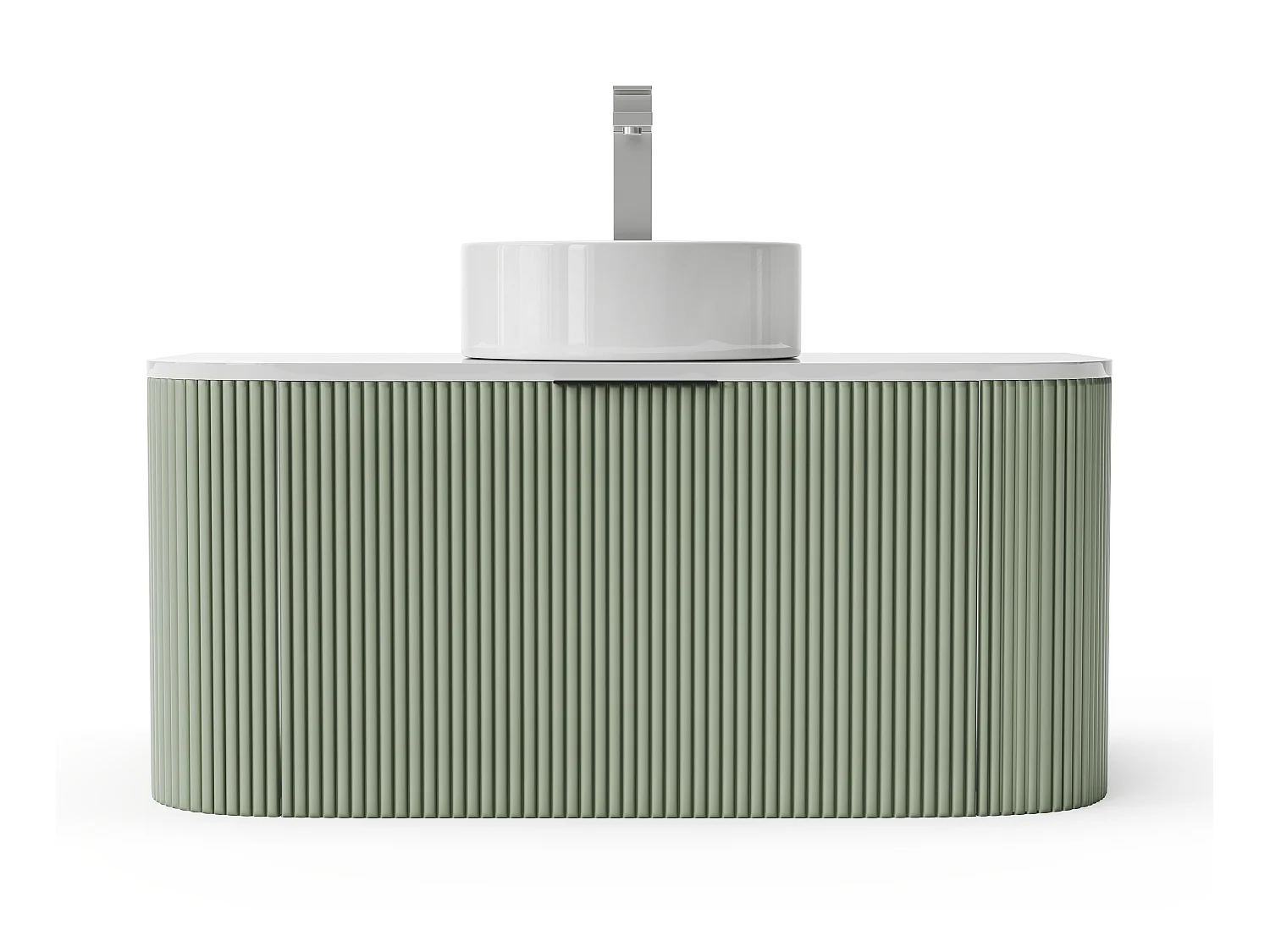 Hengende baderumsmøbel med riflet overflate med servant - mattgrønn - 100 cm - LOMERI