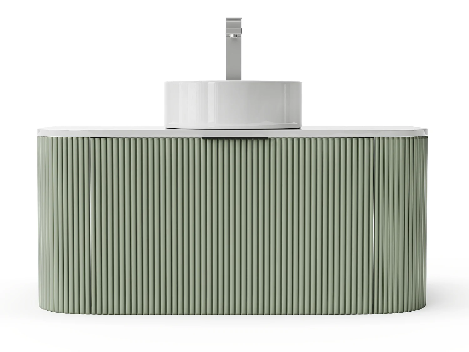 Meuble de salle de bain suspendu strié avec vasque à poser - Vert mat - 100 cm - LOMERI