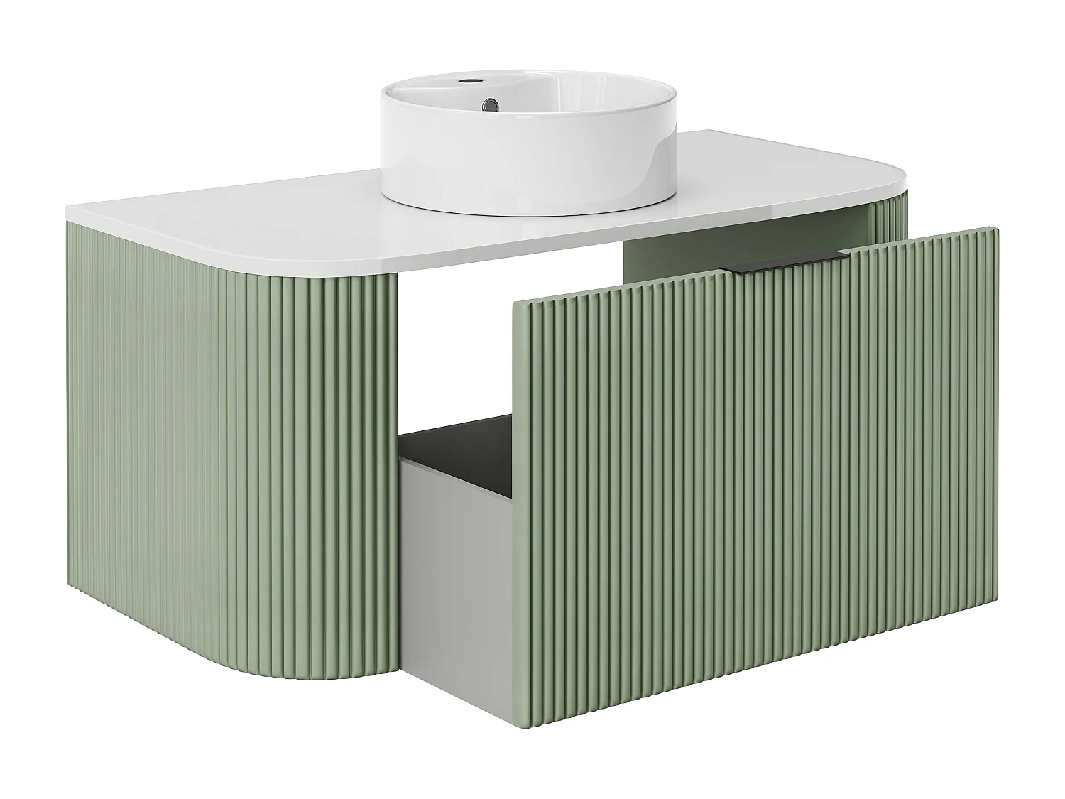 Mobile per bagno sospeso con scanalature e lavabo da appoggio 100 cm Verde opaco - LOMERI