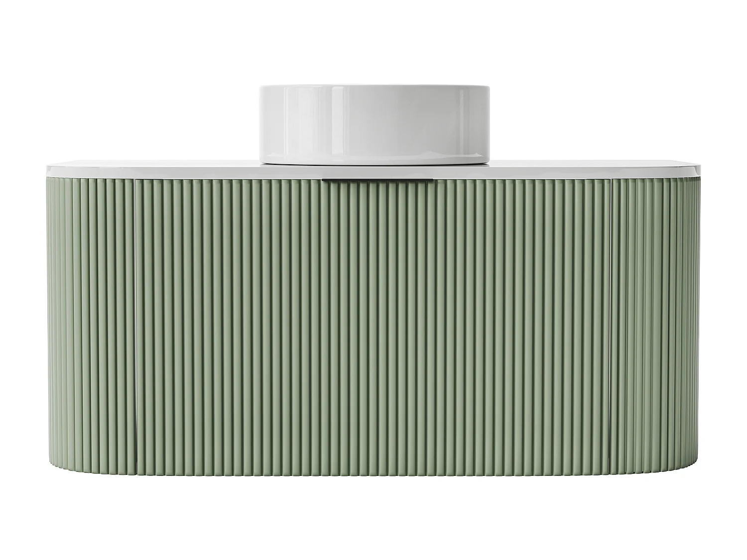 Mobile per bagno sospeso con scanalature e lavabo da appoggio 100 cm Verde opaco - LOMERI