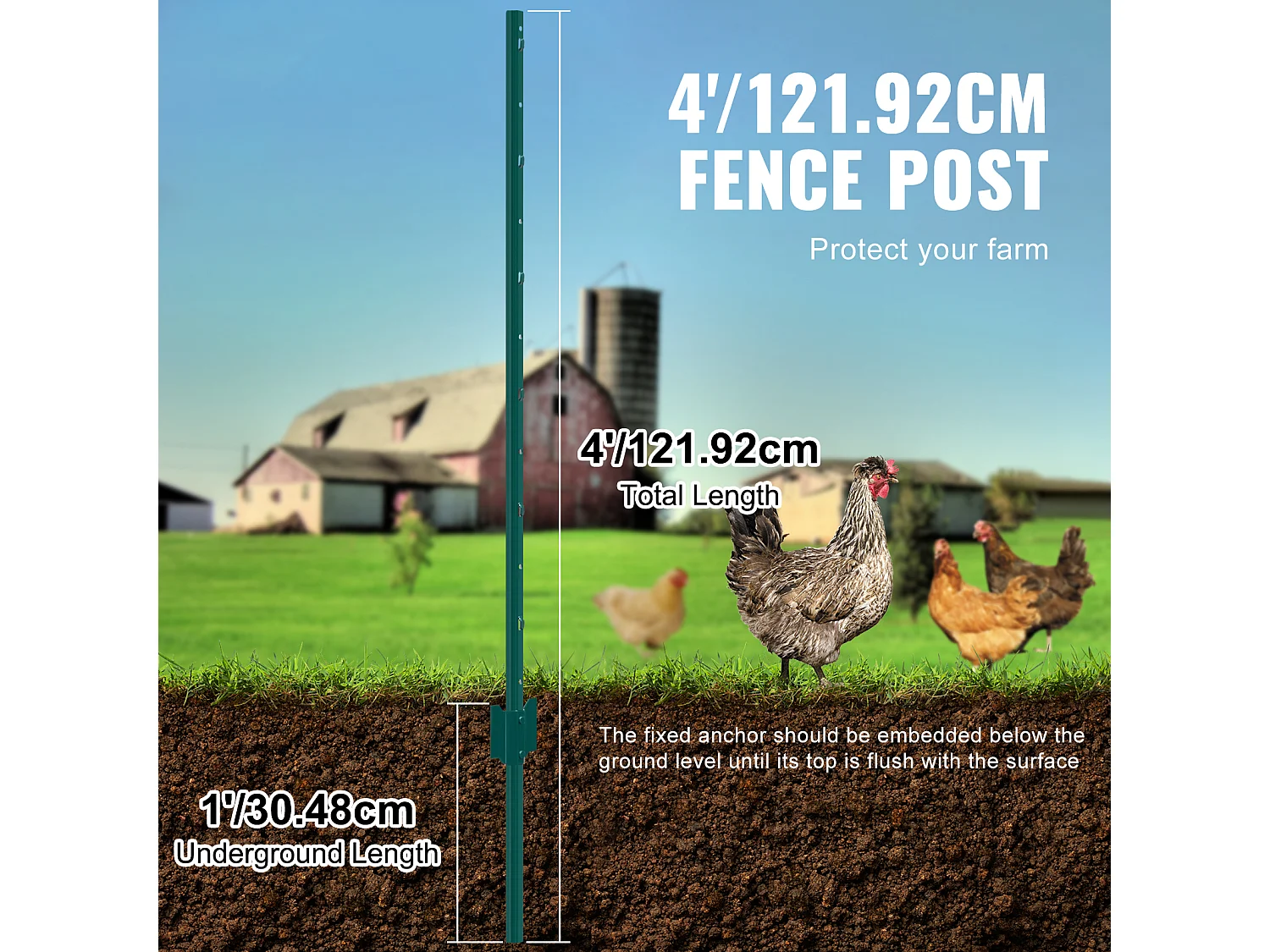 Metalen Paaltjeshek SucceBuy 121.92 cm Hek T-Palen, 10 Stuks Zware Metalen Hekpalen, Groen