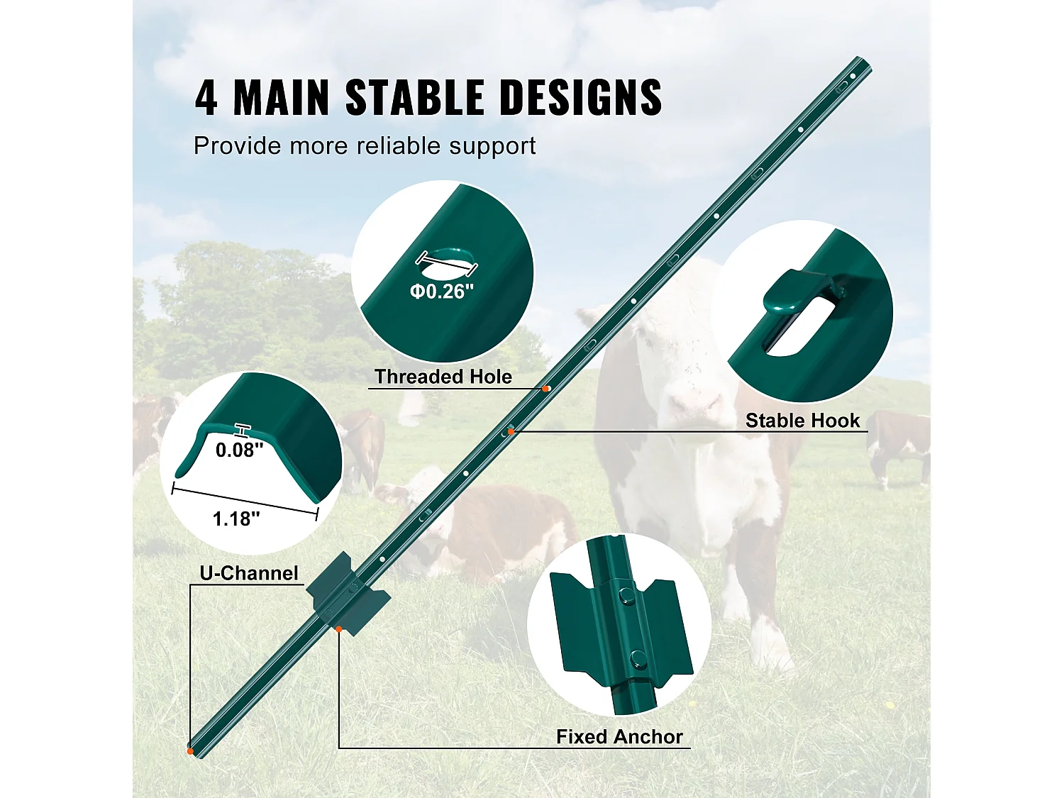 Metalen Paaltjeshek SucceBuy 121.92 cm Hek T-Palen, 10 Stuks Zware Metalen Hekpalen, Groen