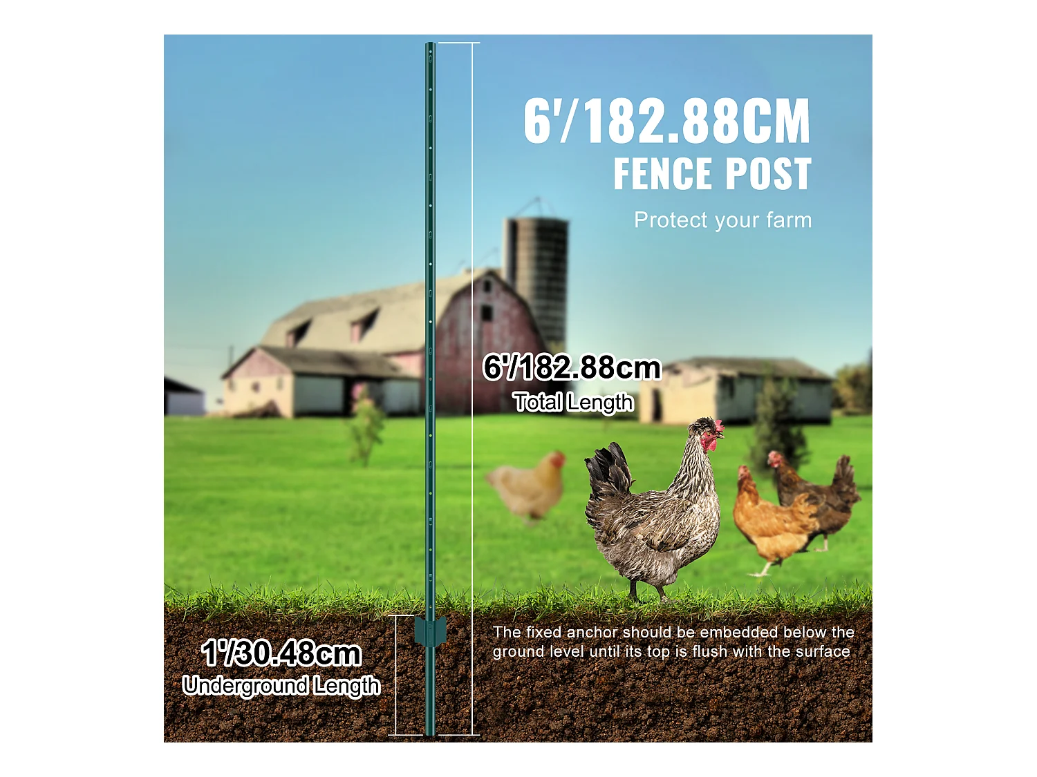 Cloture en Metal Piquets SucceBuy Lot de 10 Poteaux de Clôture en T Verts de 182.88 cm