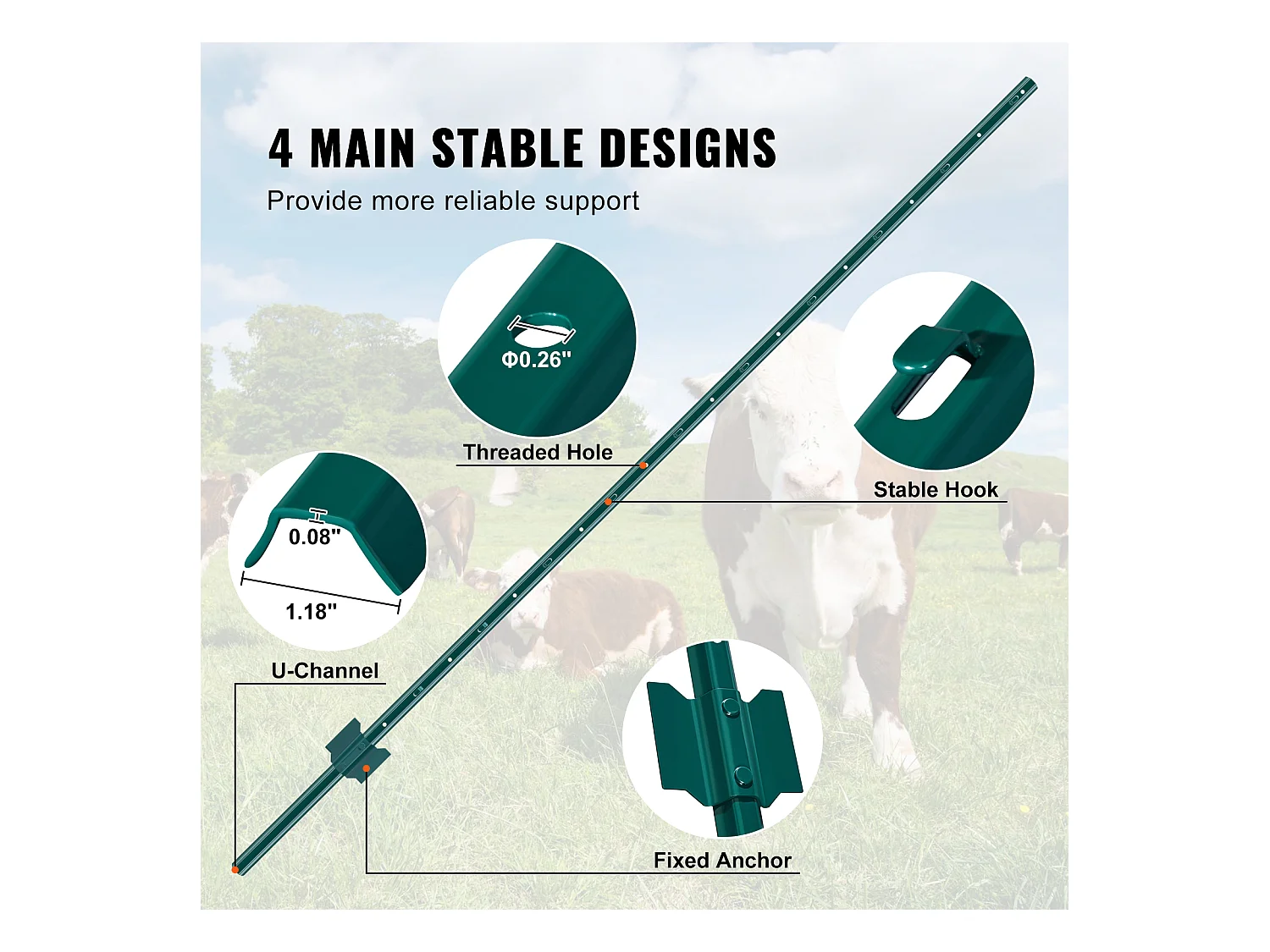 Cloture en Metal Piquets SucceBuy Lot de 10 Poteaux de Clôture en T Verts de 182.88 cm