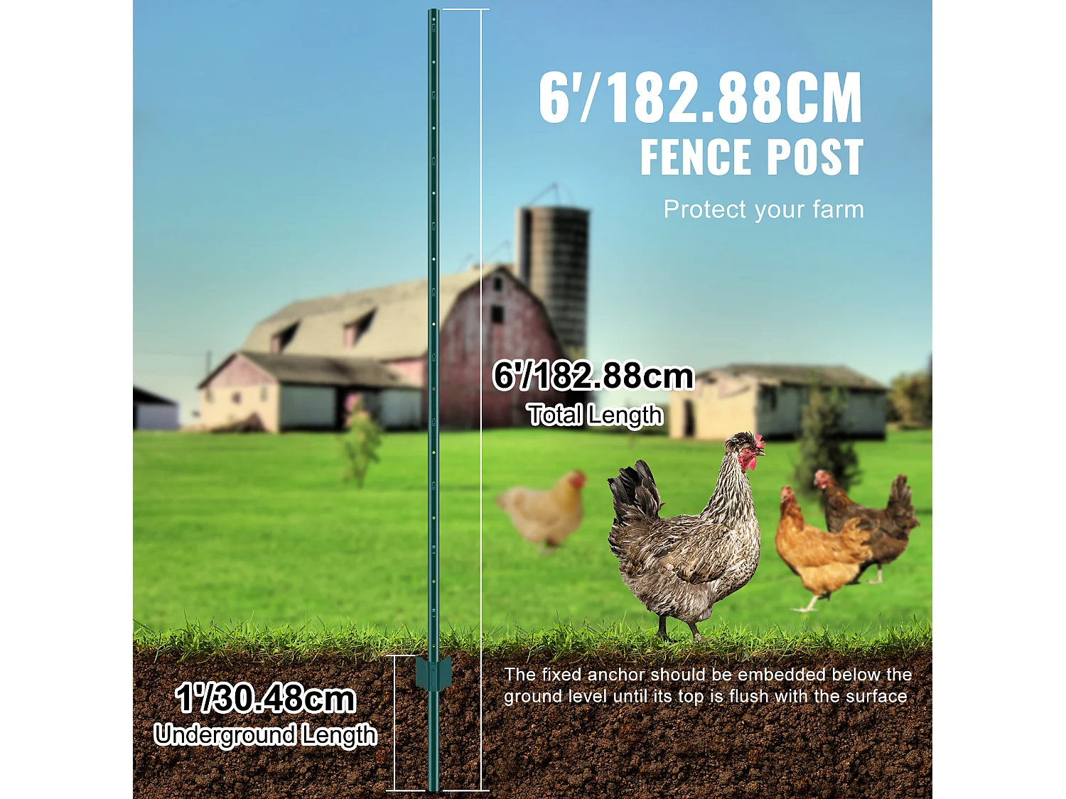 Cloture en Metal Piquets SucceBuy Lot de 10 Poteaux de Clôture en T Verts de 182.88 cm