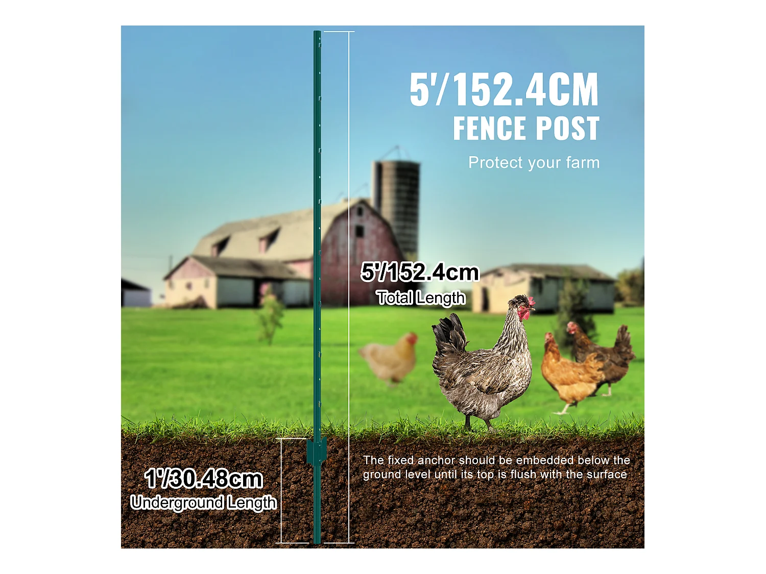 Cloture en Metal Piquets SucceBuy 152.4 cm T-Post 10 Pack Stakes de Clôture en Métal Robustes pour Jardin, Vert