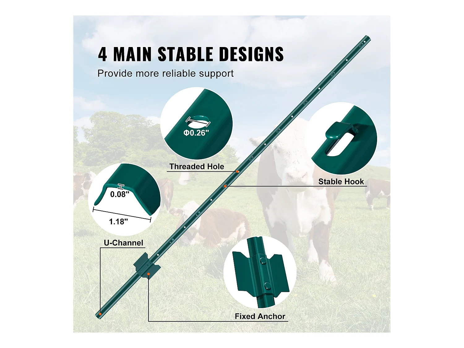 Cloture en Metal Piquets SucceBuy 152.4 cm T-Post 10 Pack Stakes de Clôture en Métal Robustes pour Jardin, Vert