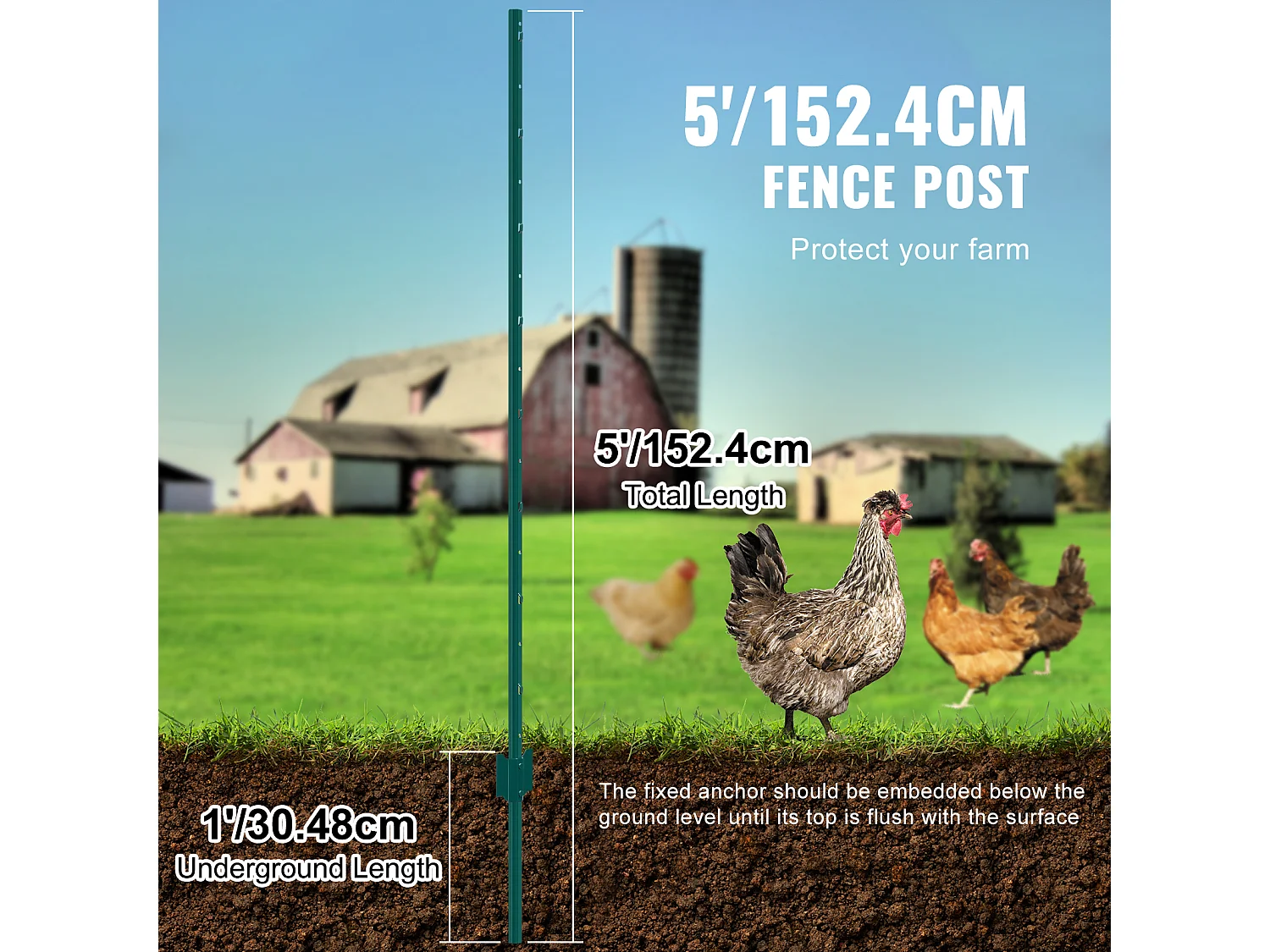 Cloture en Metal Piquets SucceBuy 152.4 cm T-Post 10 Pack Stakes de Clôture en Métal Robustes pour Jardin, Vert