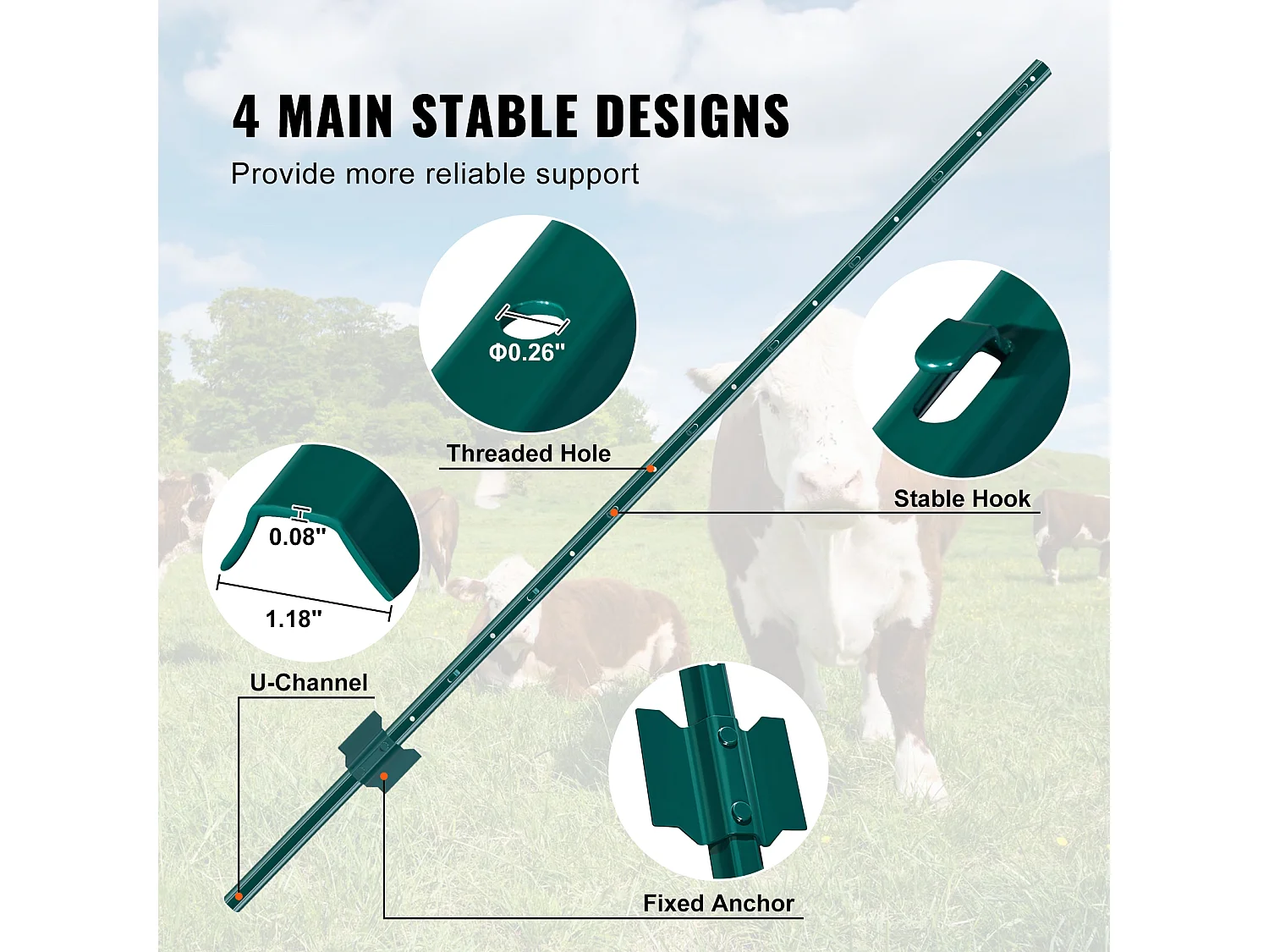 Cloture en Metal Piquets SucceBuy 152.4 cm T-Post 10 Pack Stakes de Clôture en Métal Robustes pour Jardin, Vert