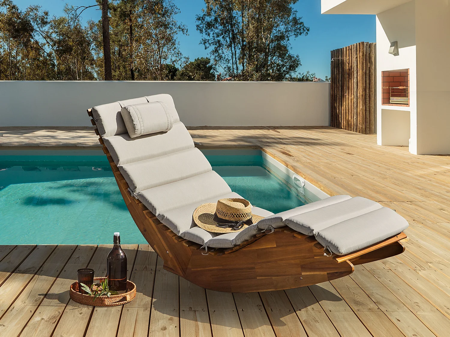 Sonnenliege mit Kissen BRESCIA PREMIUM Akazienholz Taupe