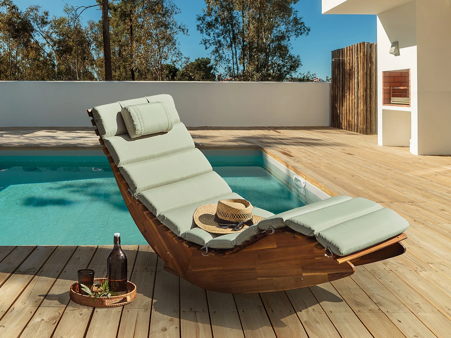 Sonnenliege mit Kissen BRESCIA PREMIUM Akazienholz Hellgrün