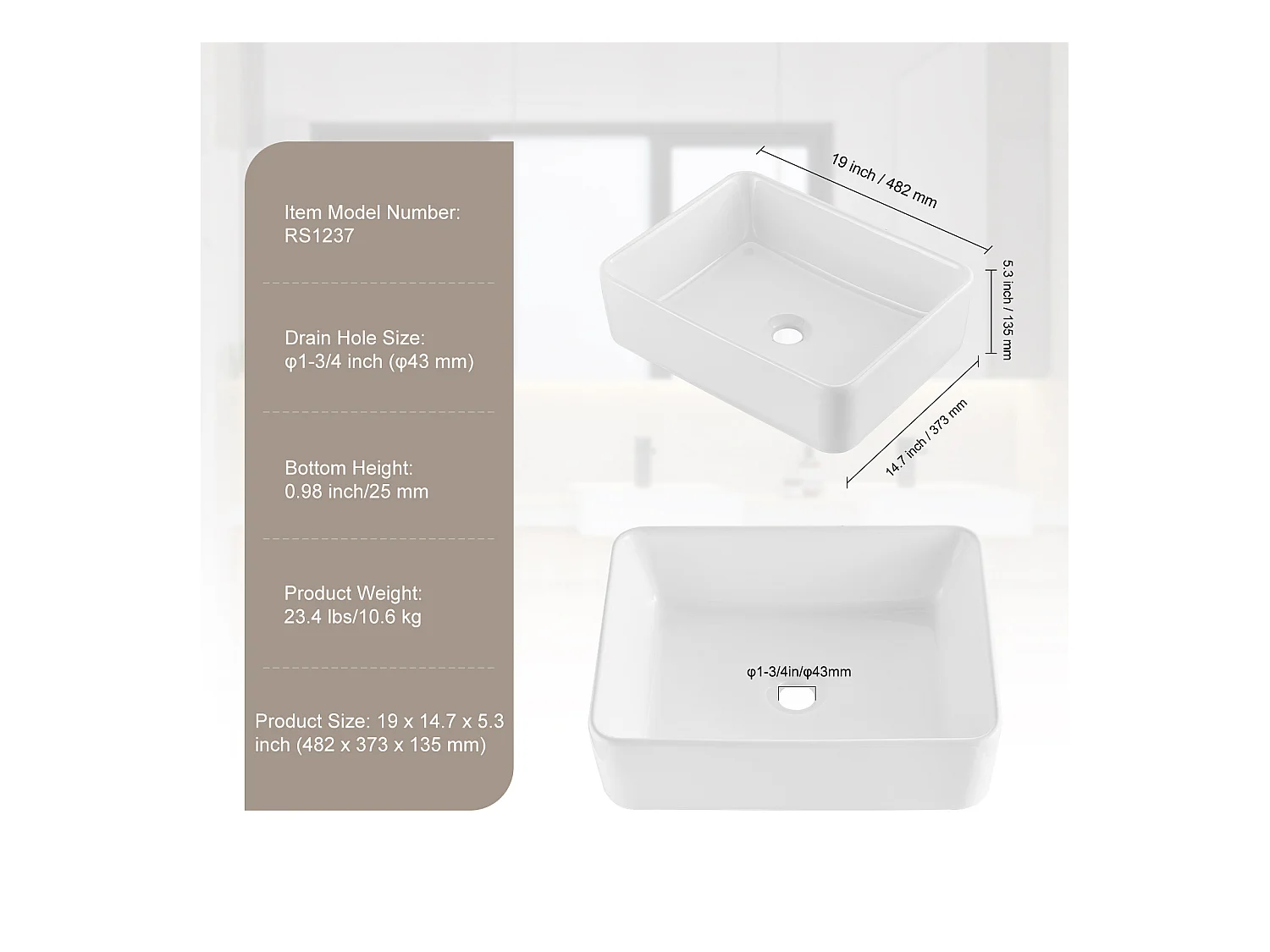 Lavabo de Salle de Bain SucceBuy, 48 x 37 cm, Blanc Moderne , pour Salle de Bain, Hôtel, Toilettes, Camping-Car