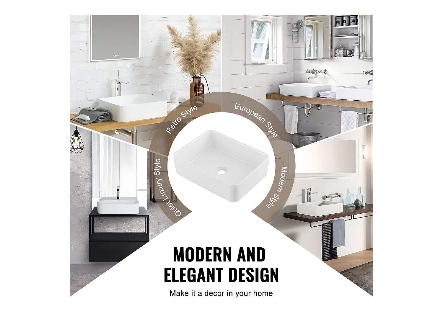 Lavabo de Salle de Bain SucceBuy, 48 x 37 cm, Blanc Moderne , pour Salle de Bain, Hôtel, Toilettes, Camping-Car