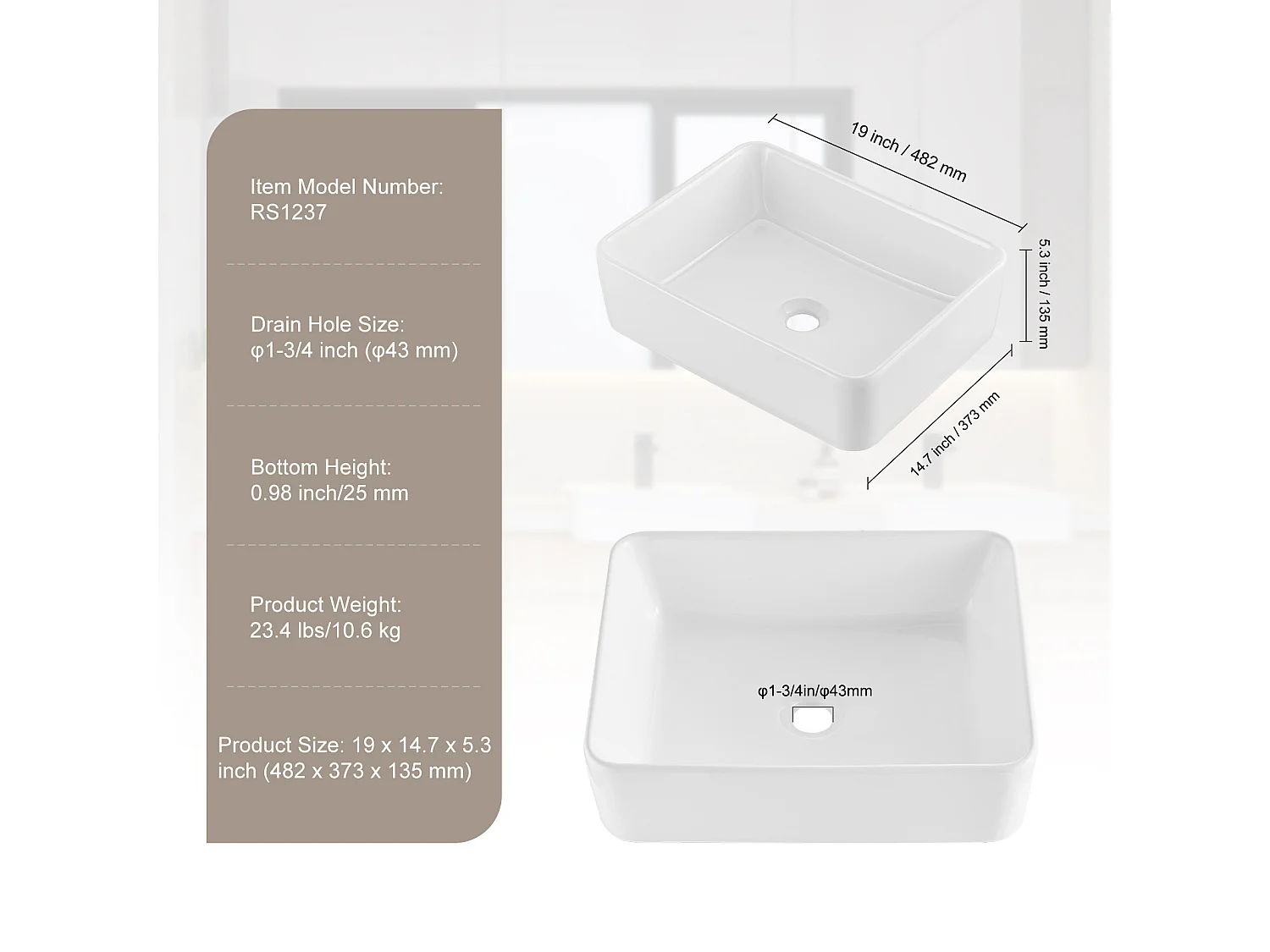 Lavabo de Salle de Bain SucceBuy, 48 x 37 cm, Blanc Moderne , pour Salle de Bain, Hôtel, Toilettes, Camping-Car