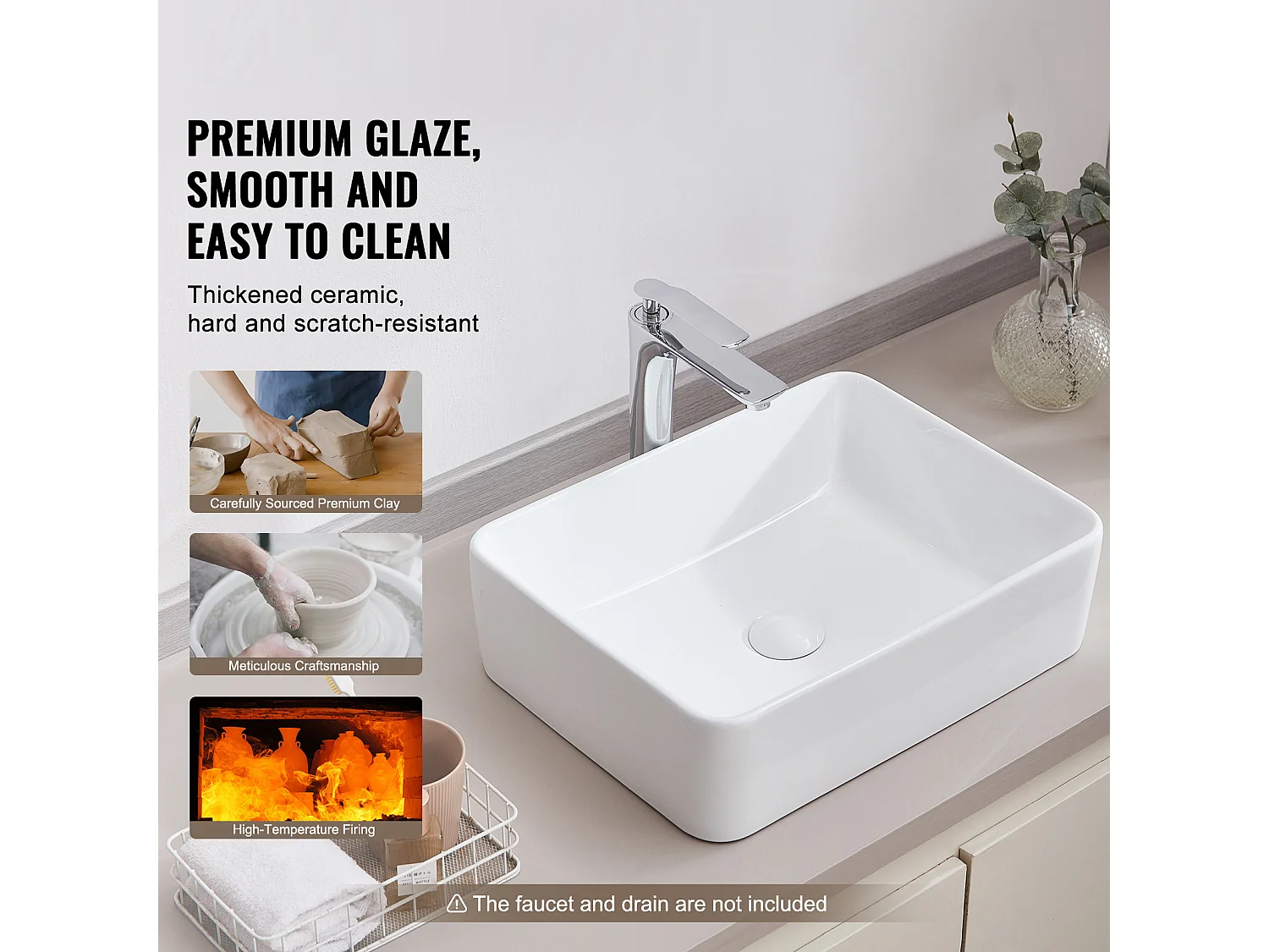 Lavabo de Salle de Bain SucceBuy, 48 x 37 cm, Blanc Moderne , pour Salle de Bain, Hôtel, Toilettes, Camping-Car