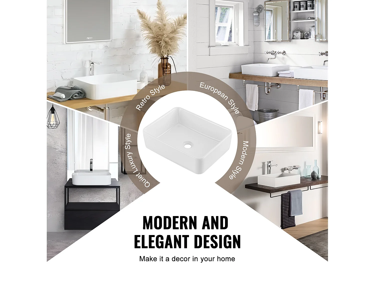 Lavabo de Salle de Bain SucceBuy, 48 x 37 cm, Blanc Moderne , pour Salle de Bain, Hôtel, Toilettes, Camping-Car